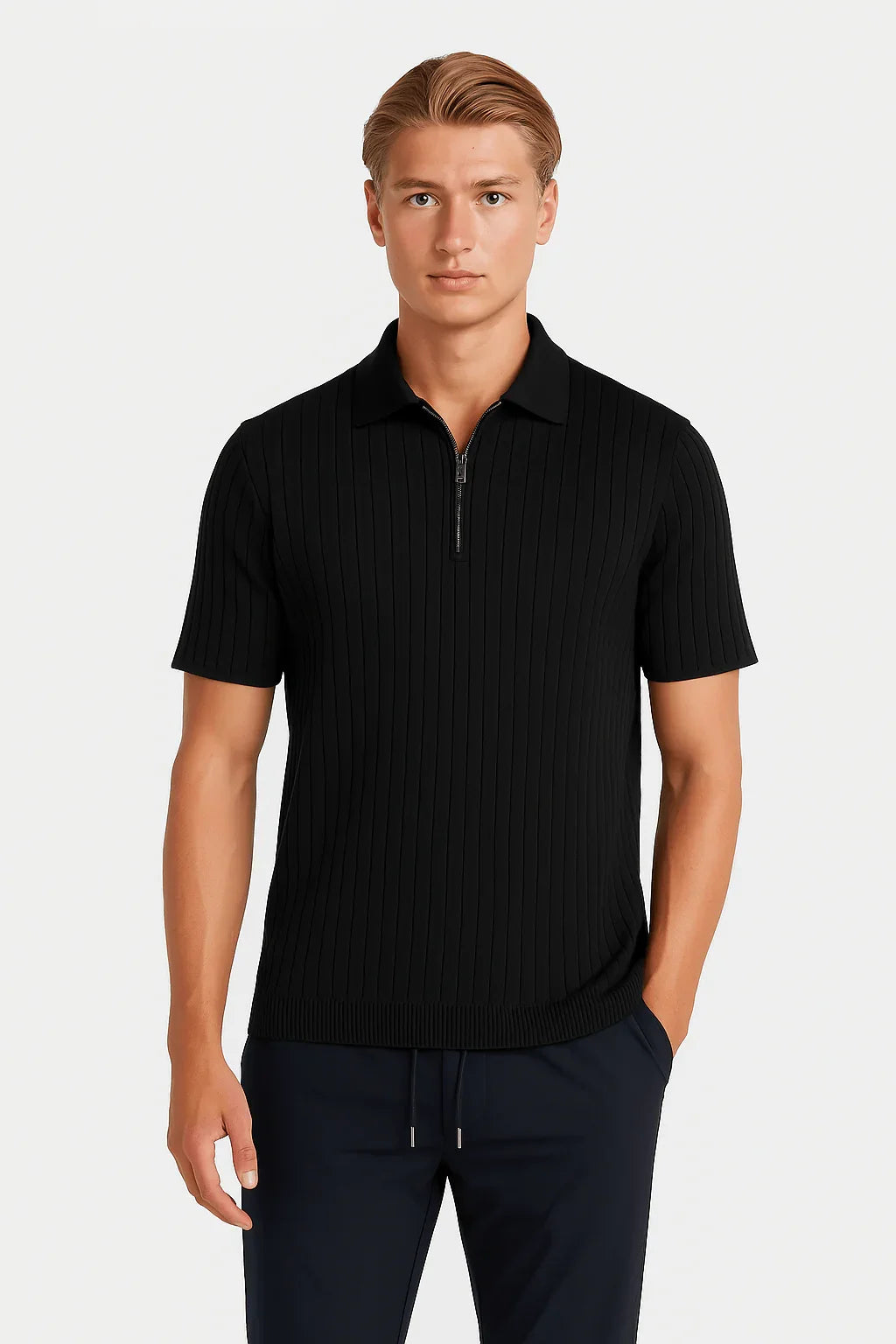 THE MODERN ZIP POLO – BLACK - Whitford Maison