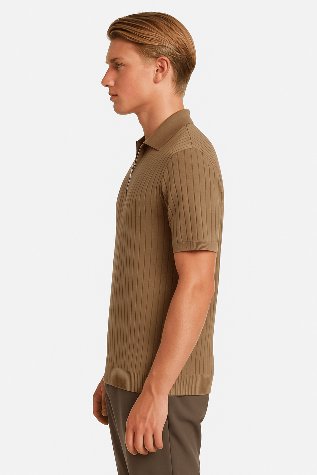 THE MODERN ZIP POLO – DARK BEIGE - Whitford Maison