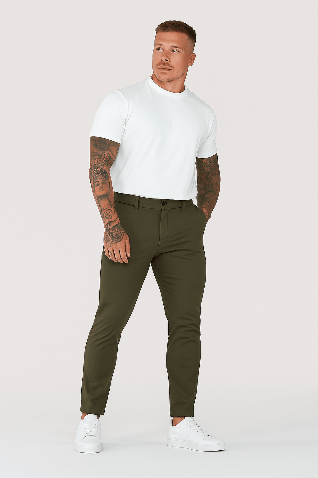 ESSENTIAL OLIVE GREEN TROUSERS - Whitford Maison