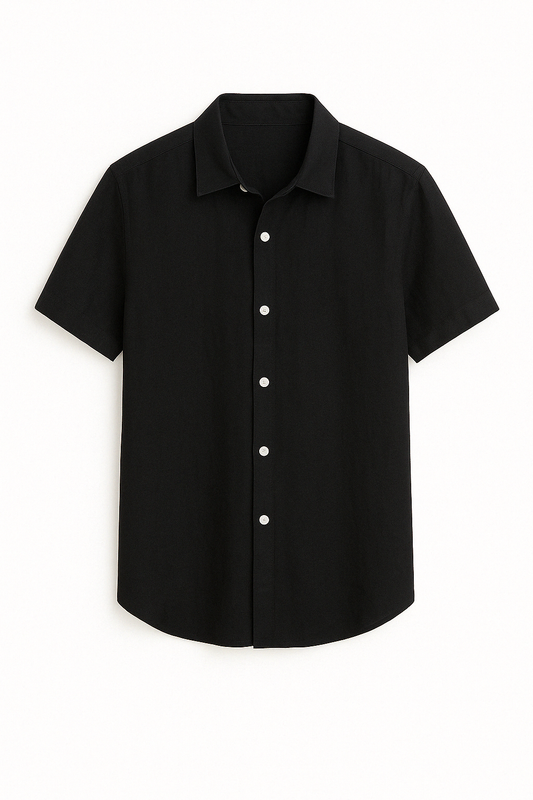 BLACK LINEN SHORT-SLEEVE SHIRT