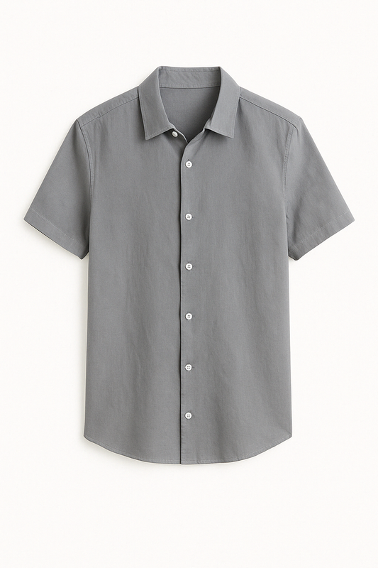 GREY LINEN SHORT-SLEEVE SHIRT